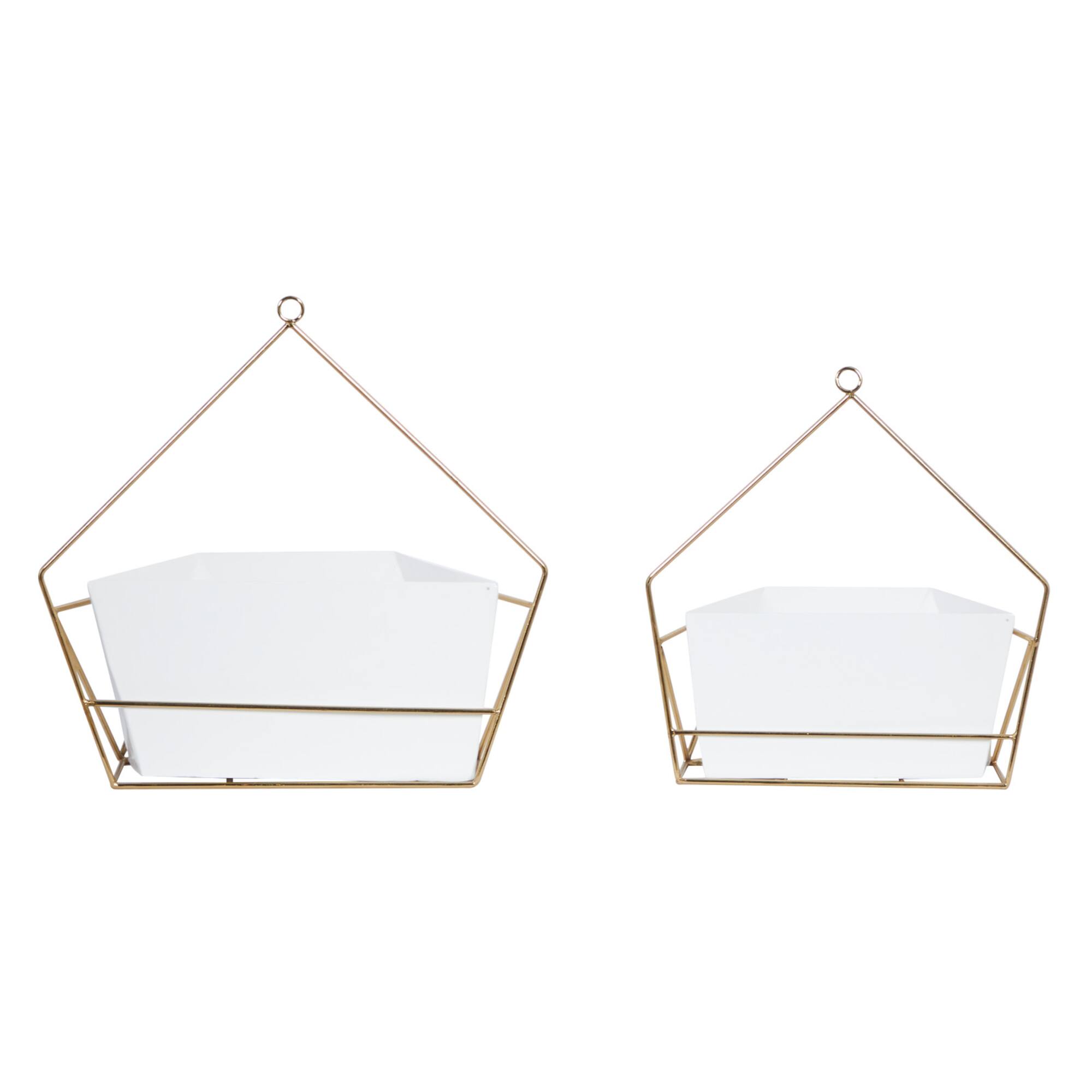 CosmoLiving by Cosmopolitan Set of 2 White Metal Contemporary Planter, 12", 15"